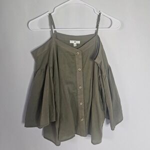 BP Olive Green Cold Shoulder Button Front Top Blouse -‎ XS